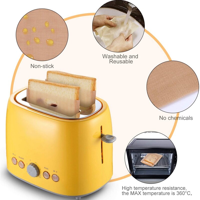 Reusable Toaster Bags Nonstick Bread Sandwich Paper Bag Heat Resistant Kitchen Cook Toaster Oven Bags for Grilled Food