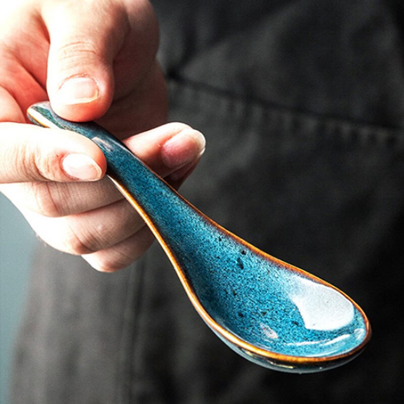 ANTOWALL-cazo cuchara sopera de cerámica para niños, cuchara de arroz sencilla y grande para el hogar, estilo nórdico