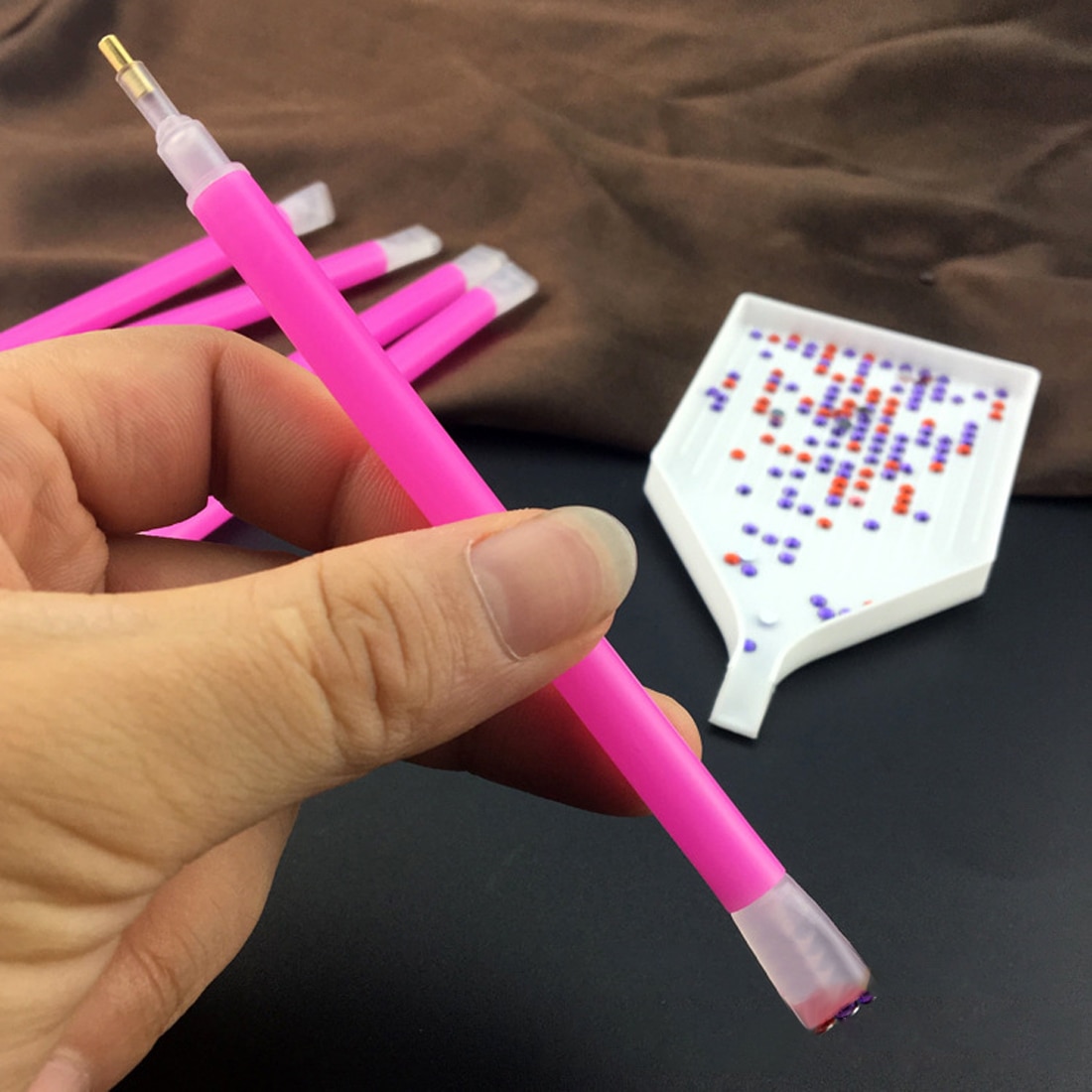 5 Stks Dual-ended Nail Rhinestone Bead Picker Roze Gem Strass Picker Pen Puntjes Manicure DIY Nail Art Pick Up Tool