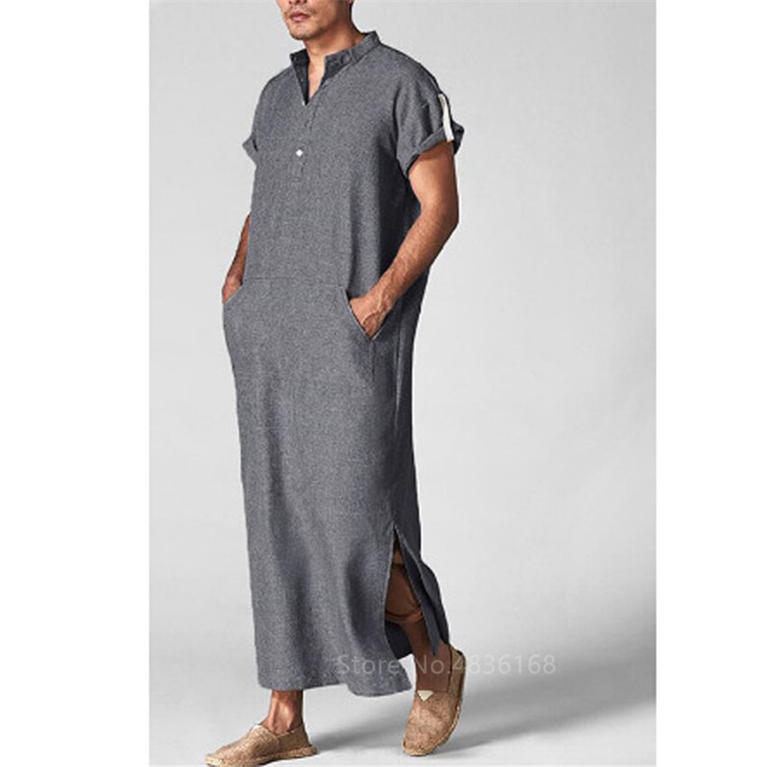 Islamitische Kleding Mannen Moslim Thobe Ramadan Mode Arabische Pakistan Saudi Arabië Abaya Dubai Korte Mouwen Kleding Kaftan Jubba