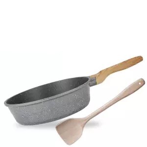 Wok antiaanbakpan geen rook platte bodem kookpan huishoudelijke koekenpan inductiekookpan gietijzeren pan kookwok: 28cm zonder deksel