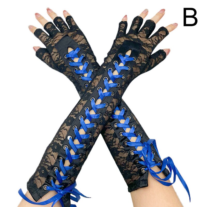 1Pair Women Gothic Long Glove Fingerless Black Punk Hip Pop Half-Finger Mittens Clubwear Dance Cosplay Party Arm Sleeve: B