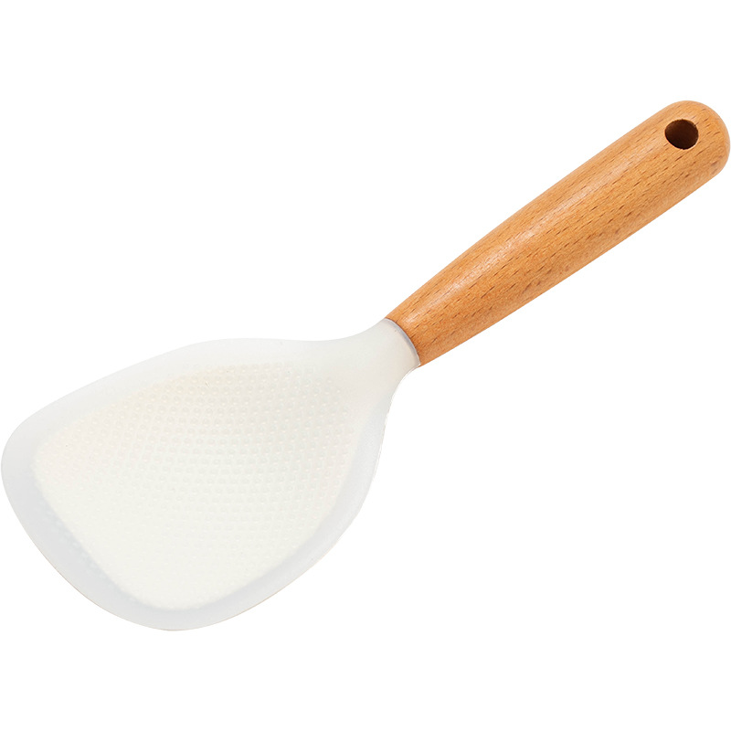 Cuchara de arroz de silicona resistente al calor, pala de arroz de silicona de alimentaria, olla arrocera antiadherente, herramienta de cocina, cuchara de arroz para el hogar, 1 Uds.: gris