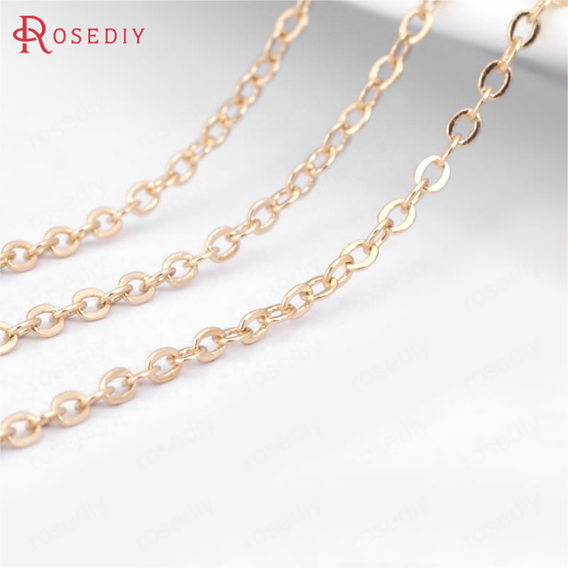 2 Meters width:1.5MM 2MM 24K Champagne Gold Color Brass Flat Oval Chains Necklace Chains Jewelry Accessories