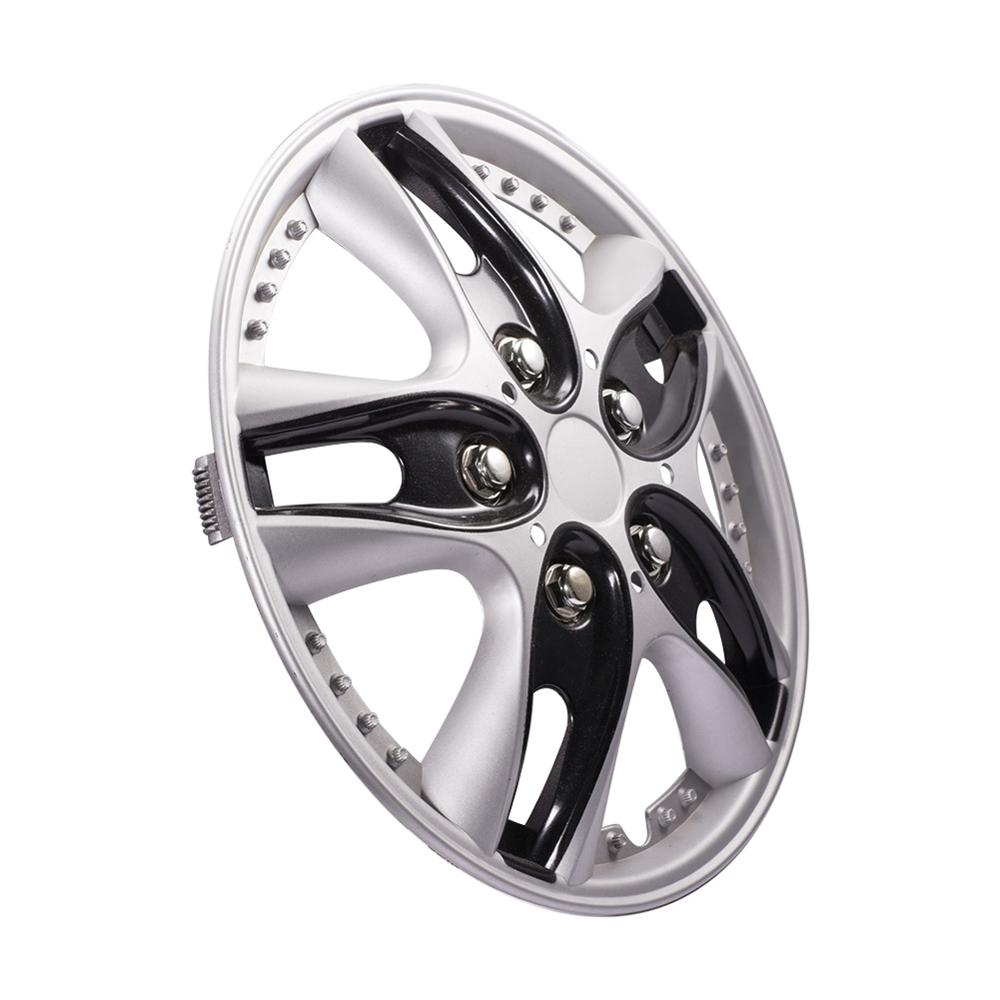 13" inch Car Wheel Trim Hub Caps Cover Set of 4 Black-Silver ABS Plastic