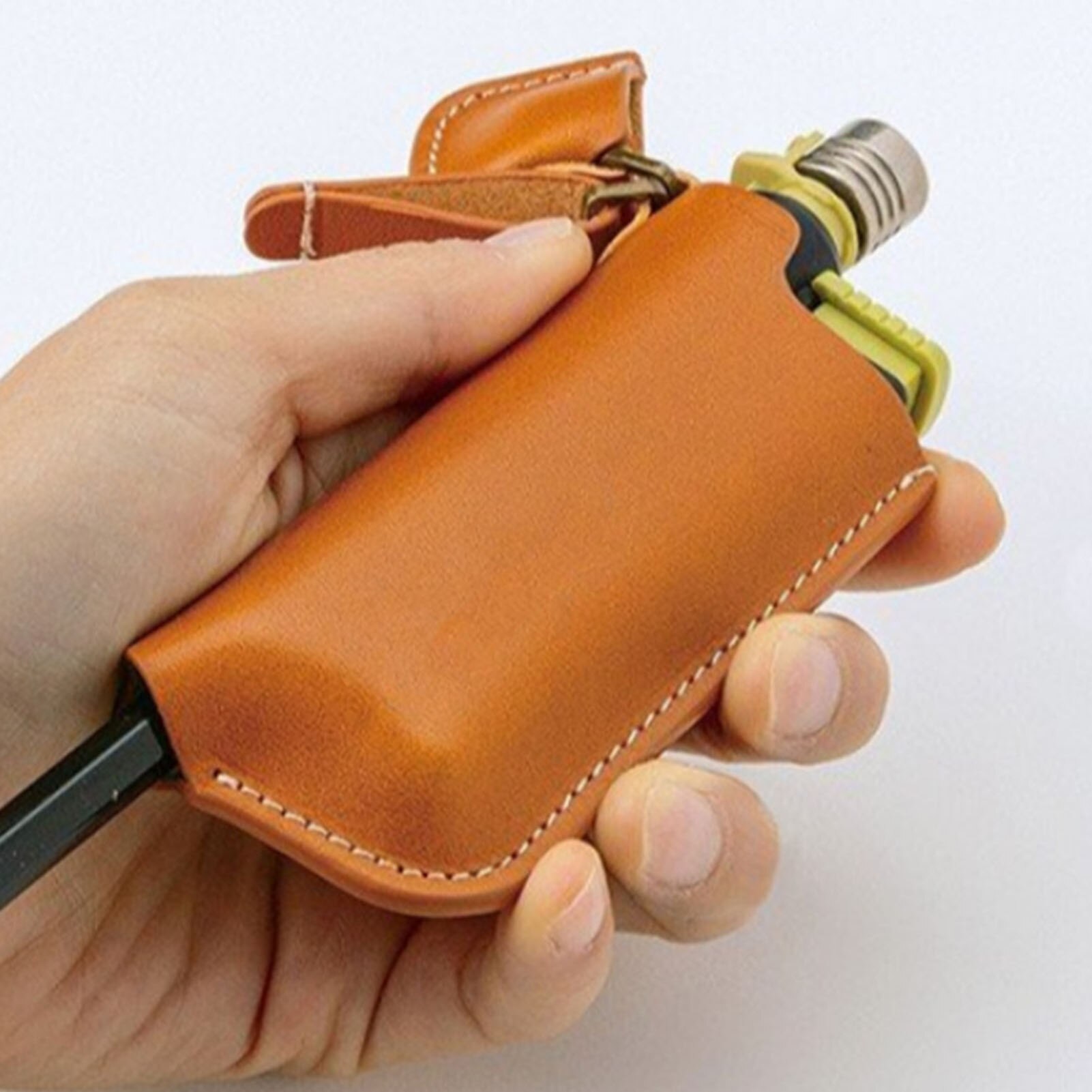 Funda de encendido para acampada al aire libre, funda de almacenamiento de encendedor de PU a prueba de viento, accesorios de acampada de 12X4cm