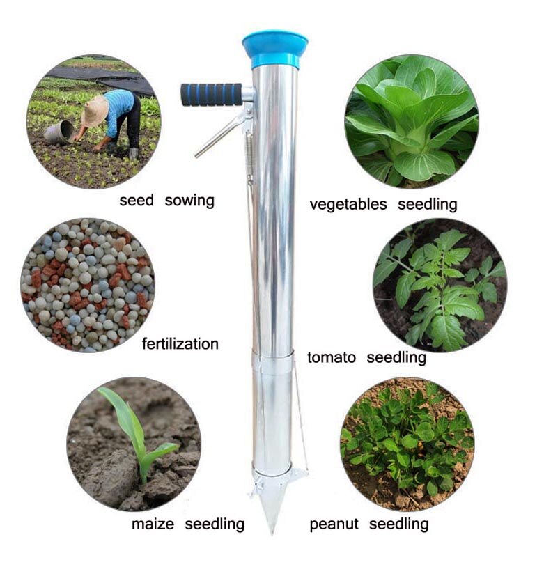 Intbuy simple tige manuel planteur transplanteur semoir semis bulbe outil de plantation à main avec pédale en acier inoxydable
