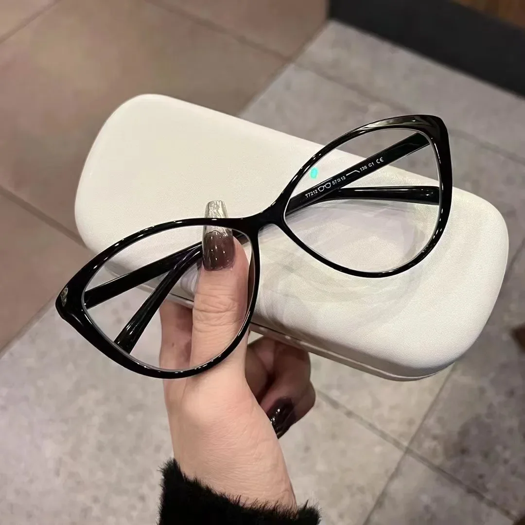 Myopia Glasses Women Mens European and American Style Cat Eye Eyewear Reading Glasses Eyeglasses -1.0 To -4.0 Lentes 안경테: black / +125
