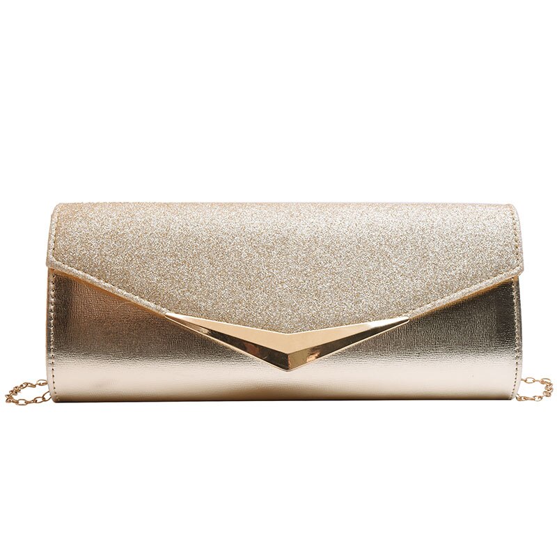 Kvinner konvolutt håndveske gullkjede dag clutch dame bling glitter crossbody vesker bryllupsfest middag kveldsveske sølv  xa593h: Gull