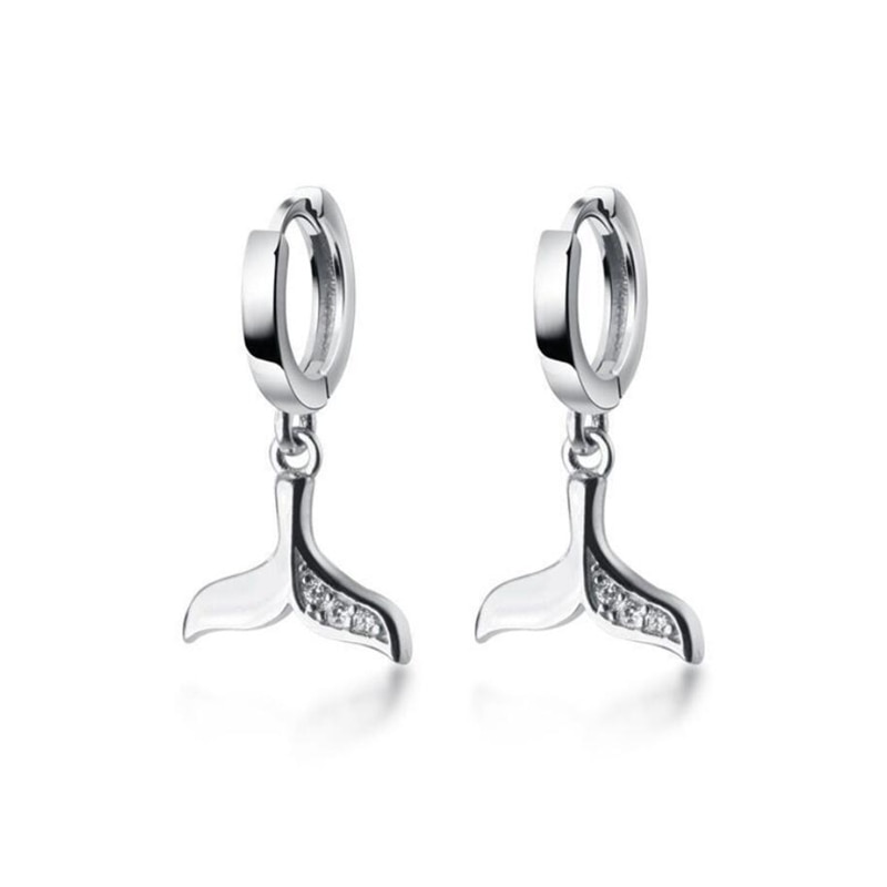 Sole Memory Cute Diamond Fishtail Whale Dolphin 925 Sterling Silver Female Dangle Earrings SEA765