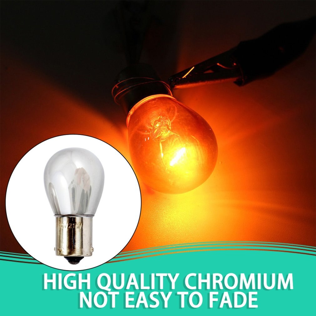 2pcs Chrome Silver Amber Rear Indicator Bulbs 581 1156 PY21W Turn Signal Tail Brake Light 12V Parking Light Bulbs