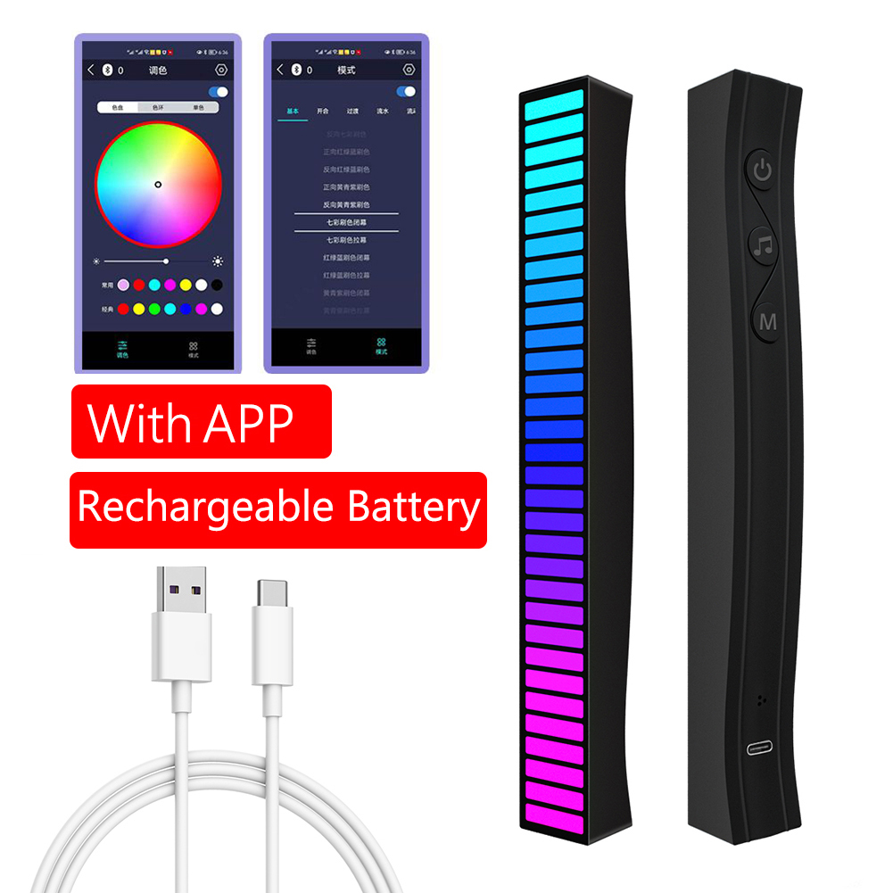RGB Music Sound Control Light 32 LED App Control Voice-Activated Pickup Rhythm Light Music Ambient Lamp Colorful LED Strip Light: 01
