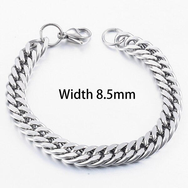 Men's Stainless Steel Cuban Bracelet Hip-Hop Jewelry: Silver 8.5mm / 16cm