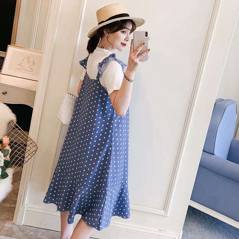 maternity dress Summer really two - piece blue maternity dress maternity chiffon