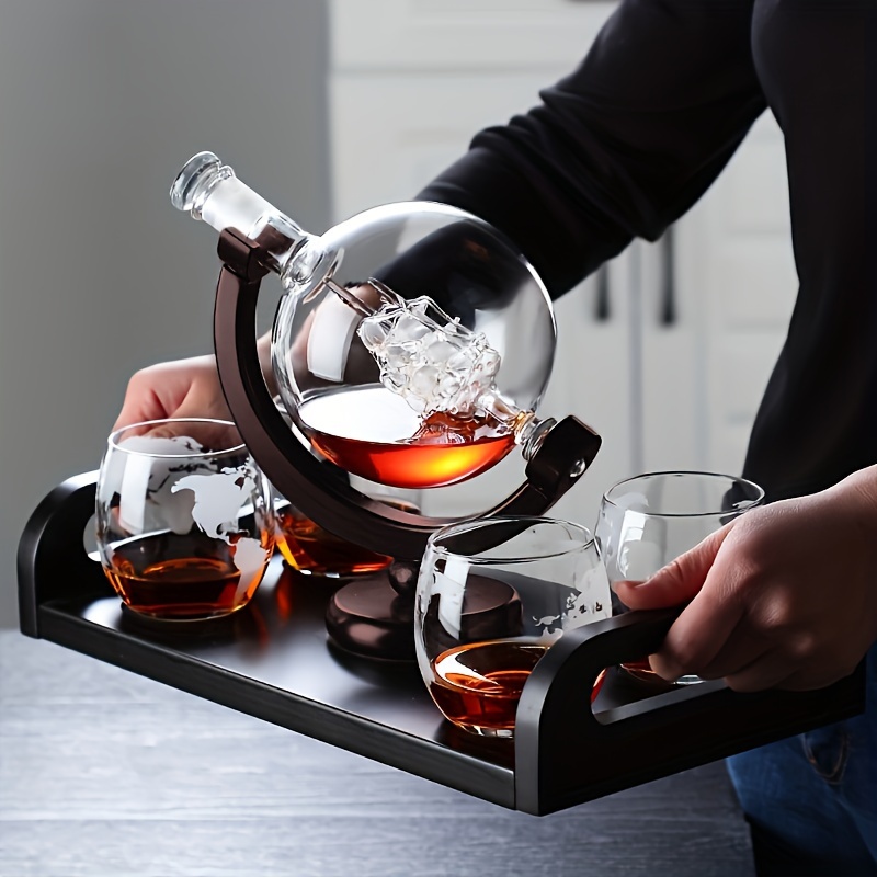 Carafe à whisky Globe, aérateur de vin, ensembles de verres à l'intérieur du cristal avec support en bois fin, carafe à liqueur pour tasse à Vodka, accessoires de Bar