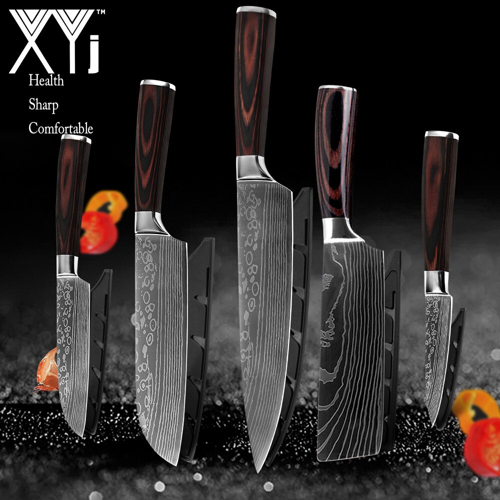 Kitchen Knives Set Stainless Steel 7CR17 Japanese Chef Knife Bread Meat Cleaver Paring Boning Kitchen Knife Covers Accessories: 5 Pcs  Value set