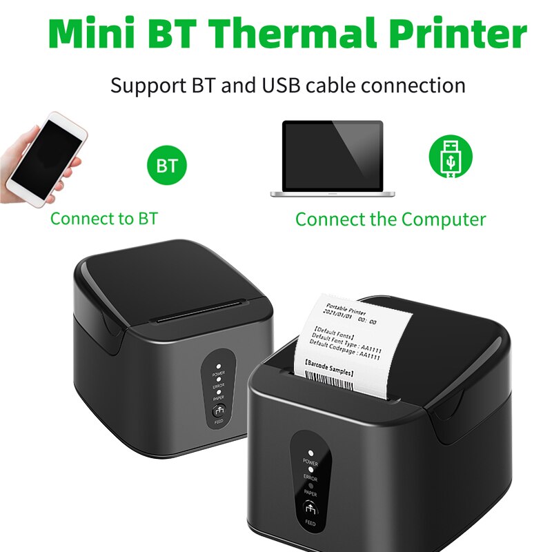 2 Inch Thermische Printer Bluetooth En Usb Interface Draadloze Verbonden Met Mobiele Telefoon En Computer Pos Thermische Printer