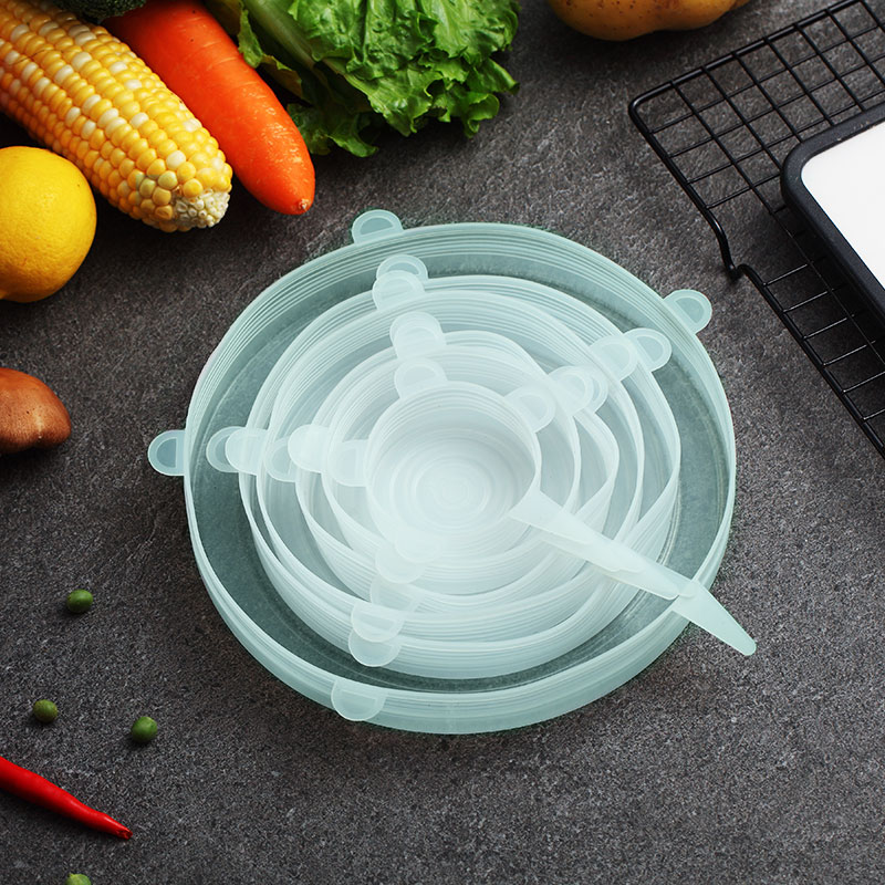 WORTHBUY, 6 uds./tapas universales de silicona para utensilios de cocina, juego de cuencos de comida, cubierta de silicona, olla, tapas para cocina elásticas reutilizables, accesorios: Green 6 Pcs 1 Set