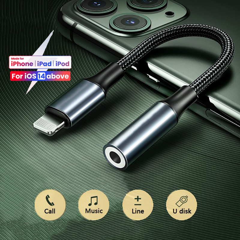 8-pins naar 3,5 mm jack AUX-kabel voor iPhone 14 13 12 11 8 7 X iPad Pro Mini Audio Splitter hoofdtelefoonadaptersnoer voor iOS 14 hierboven