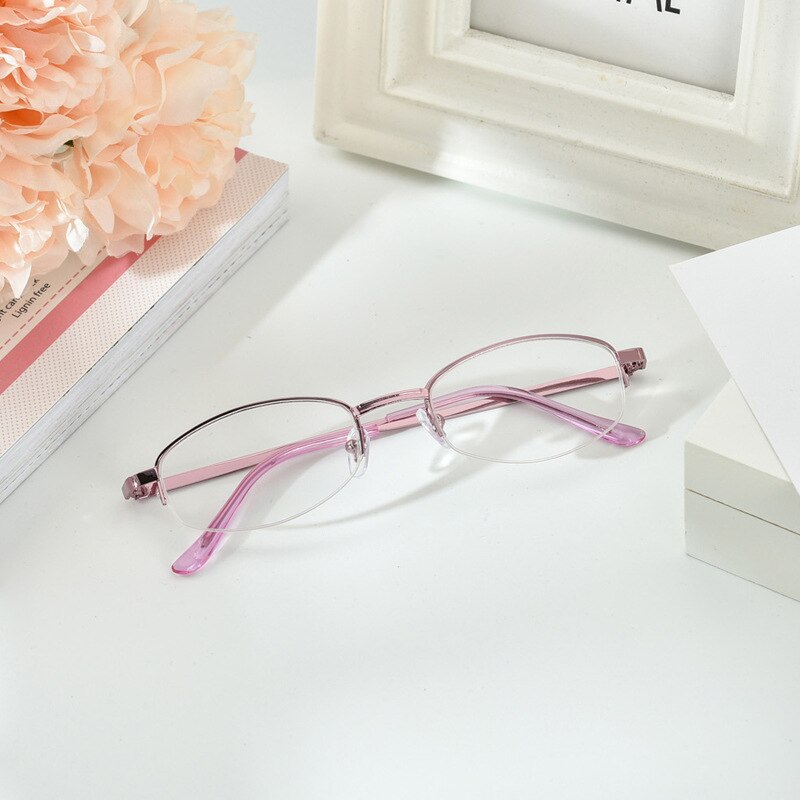 Ladies Pink Half Frame Reading Glasses Metal Mother Reading Glasses Resin Ultra Light Reading Reading Glasses