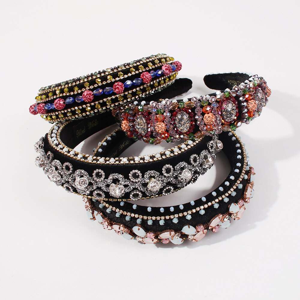 Vintage Crystal Haarbanden Vrouwen Kleurrijke Bead Hoofdbanden Handgemaakte Brede Haarbanden Dames Haaraccessoires Ornament