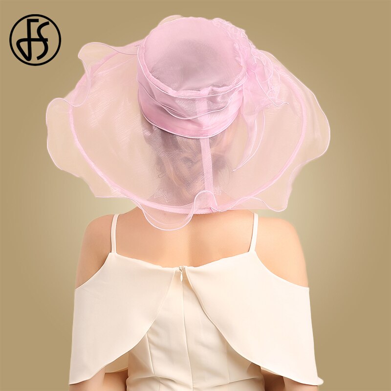 Sombreros para Misa de verano, sombrero Fedora rosa de ala ancha para mujer, sombreros plegables elegantes con flores grandes Vintage