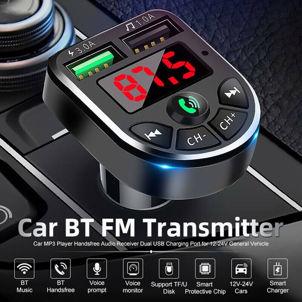 Car Bluetooth FM Transmitter MP3 Player with 1.1" Display Dual USB(1A/3.1A) Supports TF/USB Input FM Transmitters Manual
