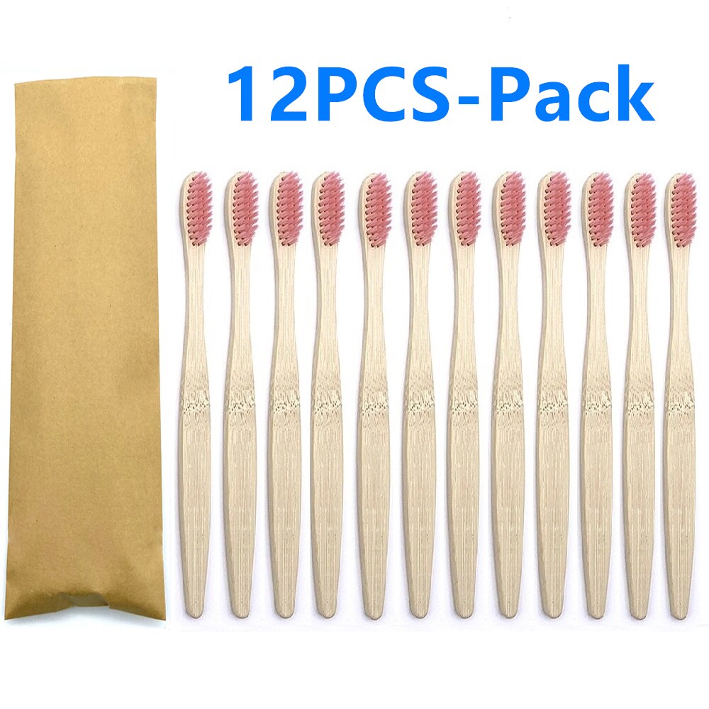 12 Pack Vegan Bamboo Toothbrush Wood Toothbrushes Soft Bristles Eco Friendly Products Zero Waste Biodegradable Travel Toothbrush: 12PCS Pink Color