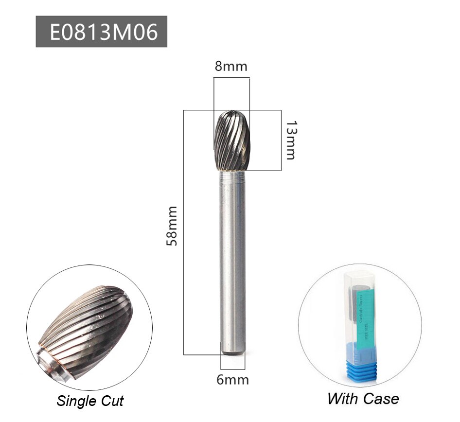 Oval Shape E 6mm 1/4 Shank Mould Carving Tools Tungsten Carbide Rotary File Burr Milling Cutter CNC Engraving for Metal Steel: Single Cutter 6x8mm