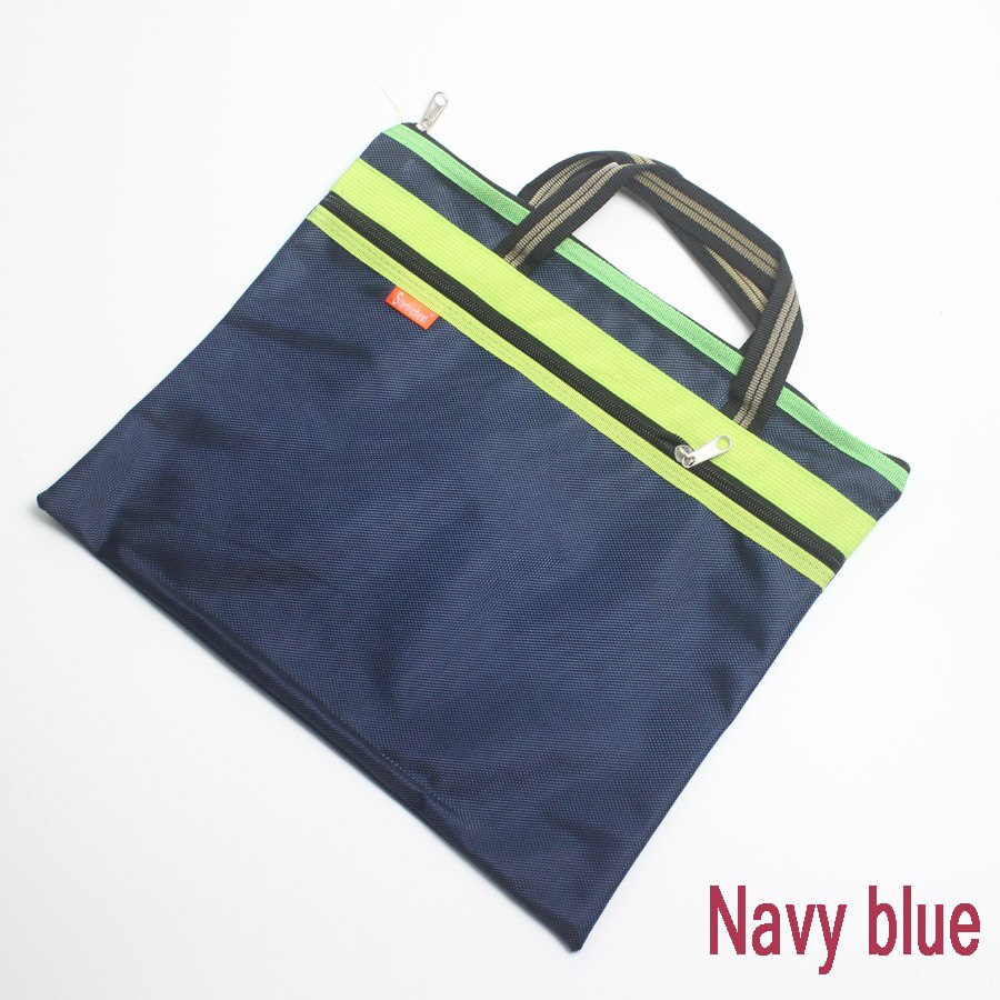 Sac de Document d'affaires A4 fourre-tout fichier dossier classement sacs de réunion côté fermeture éclair poche bureau Oxford tissu ordinateur portable sacs: 1pcs Navy blue