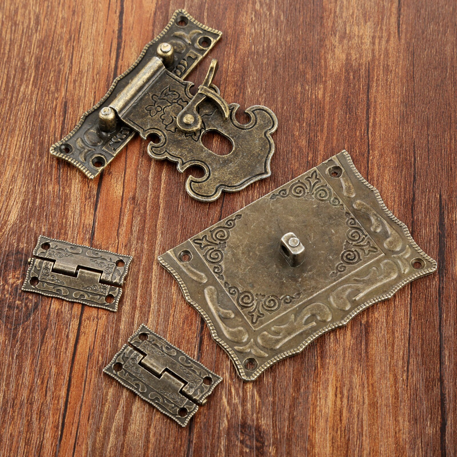2 stk antik bronze kabinet hængsler vintage møbler hardware sæt + kasse hasp lås skifte spænde til smykker træ sag