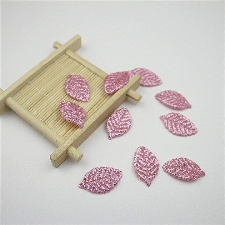 50 piezas accesorios para la cabeza hojas de purpurina DIY manualidades hoja Artificial prenda pelo Pin decoración niños Scrapbooking materiales: Pink Leaves
