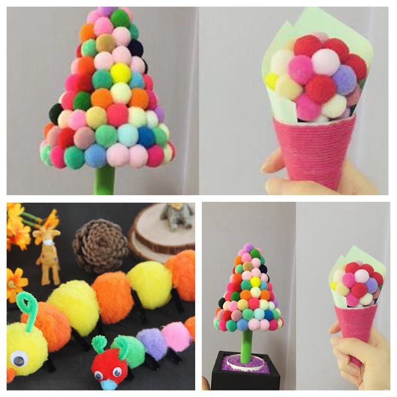 Pompones con flores suaves de 15mm y 25mm, Pompones de manualidades para el hogar, bodas, fiestas, decoración de juguetes, Pompones de Artesanías hechas a mano