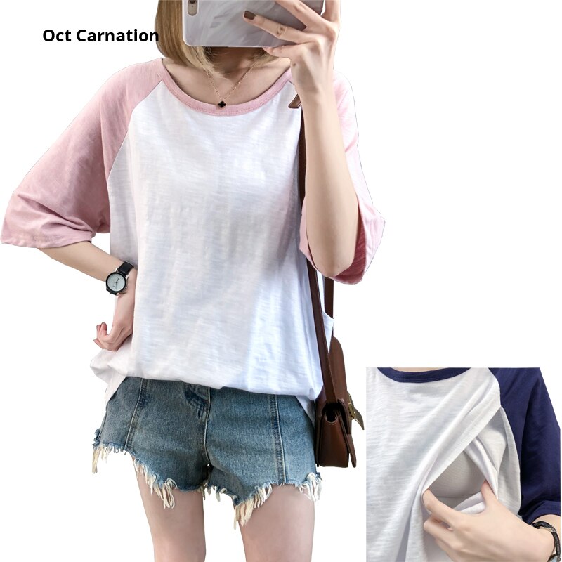 Bamboo Cotton Postpartum Nurse T-shirt Summer Pregnant Women Clothes Maternity Clothes 3906