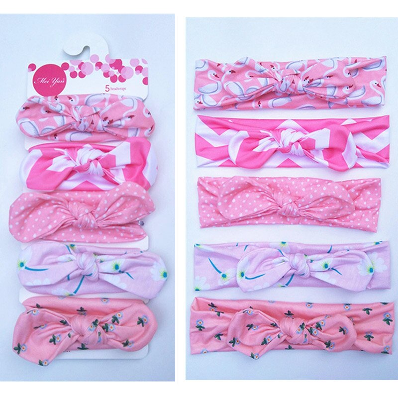 5 stuks/set schattige strikken baby hoofdband bloemenprint zachte baby meisjes hoofdbanden elastische haaraccessoires prinses baby haarband tulband: 5