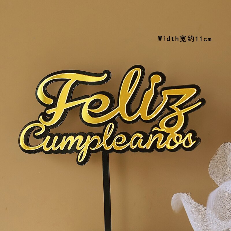 Feliz cumpleaños. español akryl slik farve tillykke med fødselsdagen kage topper på spansk til festdekoration bageartikler: 1pc år 049l