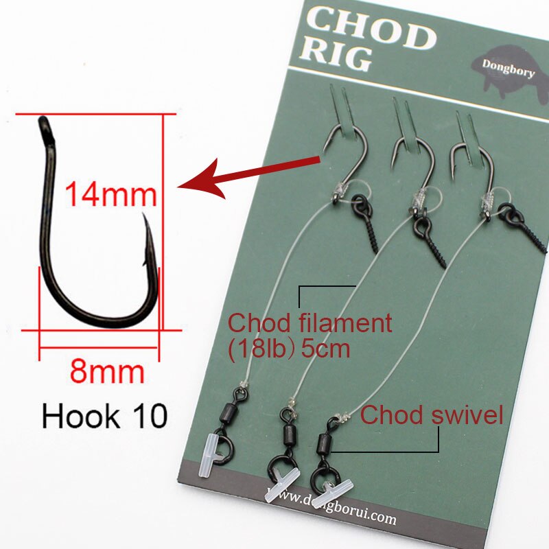 1 pakke karper fiskeriudstyr med filament 18lb fiskesnøre / boilies skrue lille rig / fiskekrog 6/8/10 pop up chod rigs: 5cm- krog 10