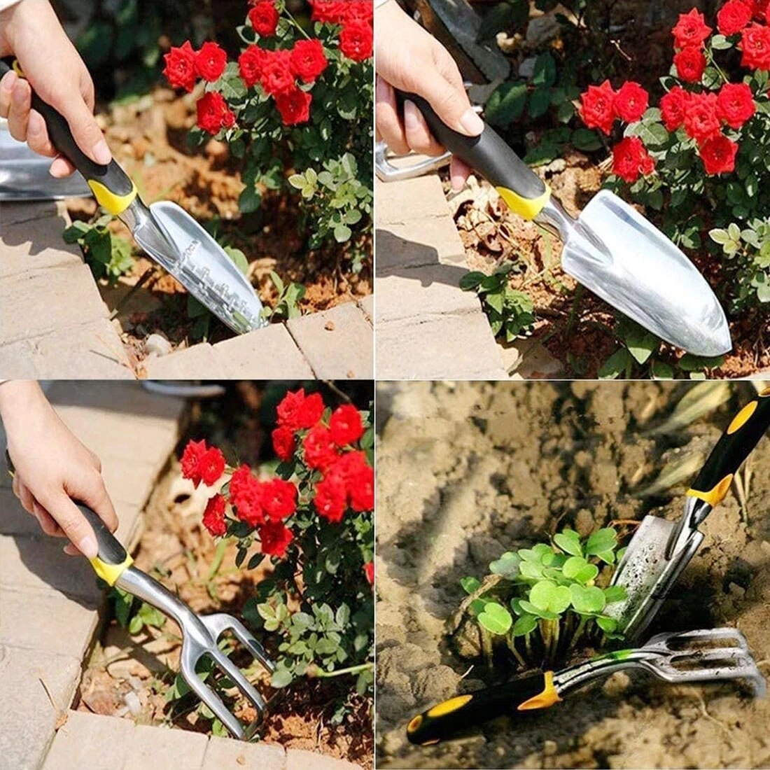 Manual Gardening Tool Set Hand Rake Shovel With Scale Transplant Dig Weeder Cultivator Trowel Non-Slip Ergonomic Handle Tools