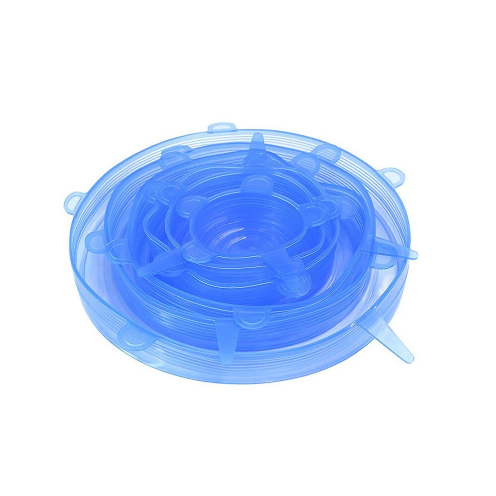 6pc Reusable Food-Grade Silicon Fresh-Keeping Cover Fruit Packaging Caps Flexible Vacuum Stretch Wrap Lids Kitchen Cookware Tool: Blue