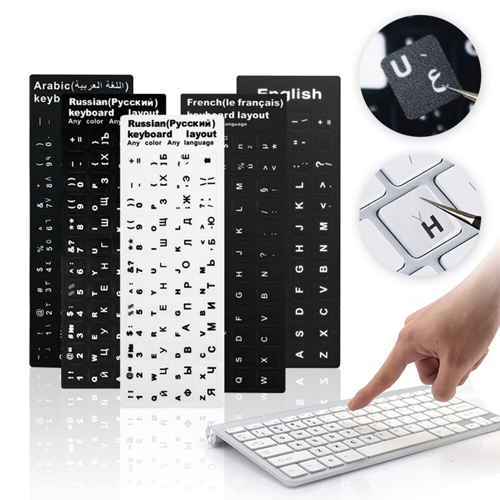 Halksäkra slitstarka ryska bokstäver tangentbord klistermärken för laptop vattentäta tangentbord klistermärken engelska alfabetet layout arabiska