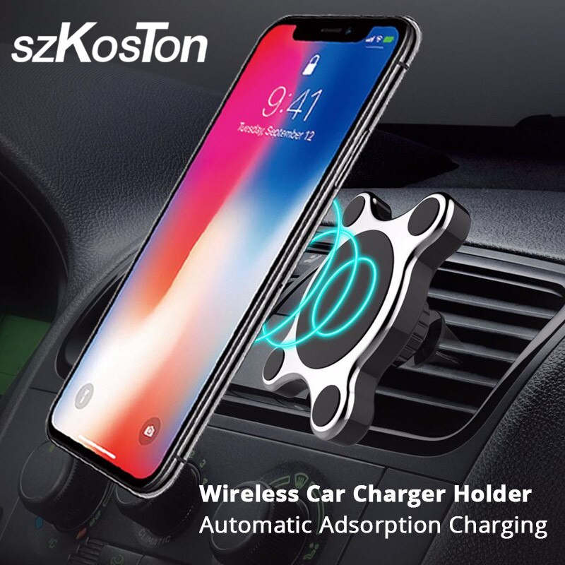 Qi Wireless Charger with Magnet Car Phone Holder For iPhone X XS MAX Car dashboard Air Vent Wirless Charger For Samsung S9 plus