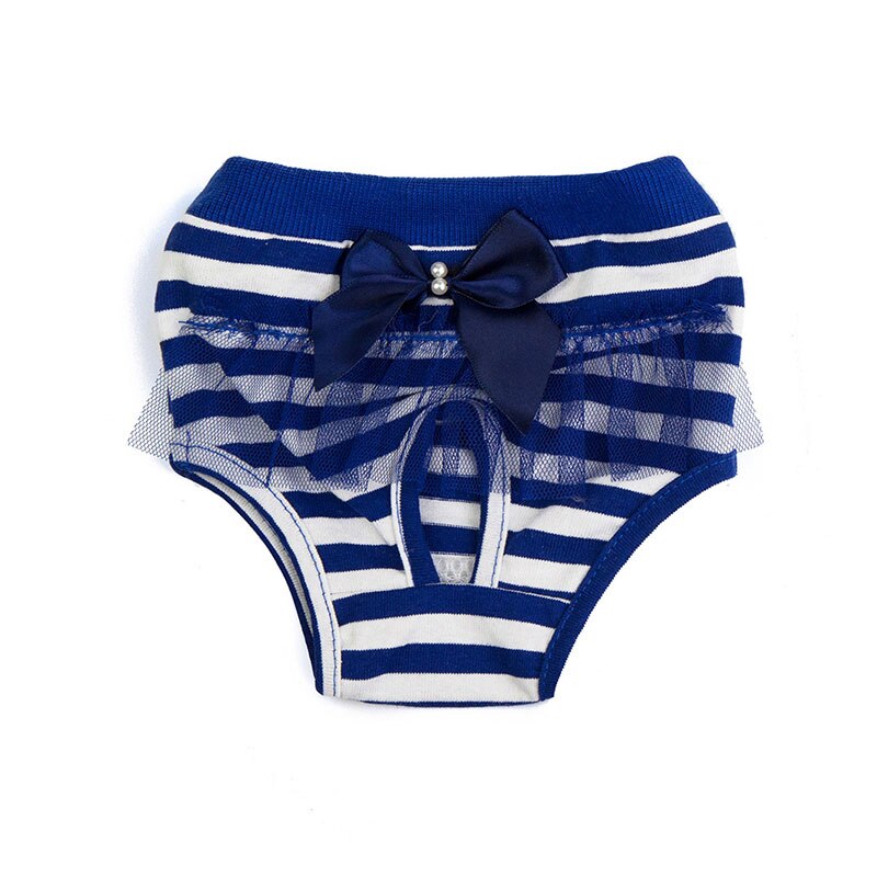 Bow rayé Pet physiologique pantalon pour femme petit chien chien chiot lavable Durable chien couches couche courte sous-vêtement pour animaux de compagnie: Bleu / S
