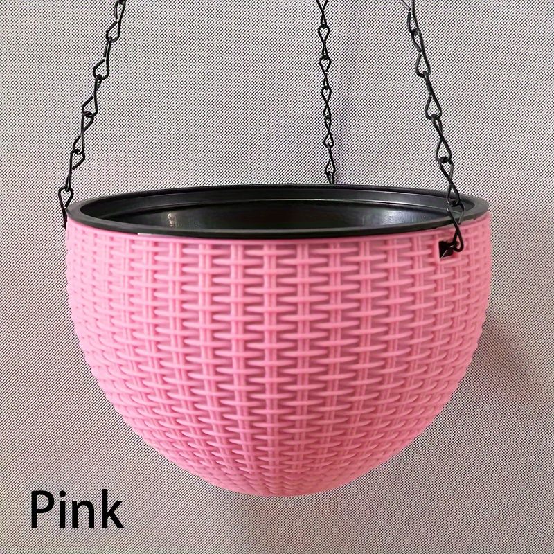 De 1 maceta de plástico tejida de ratán colgante, cesta de macetero colgante de estilo europeo, maceta grande de resina colgante para orquídeas de interior: Rosa