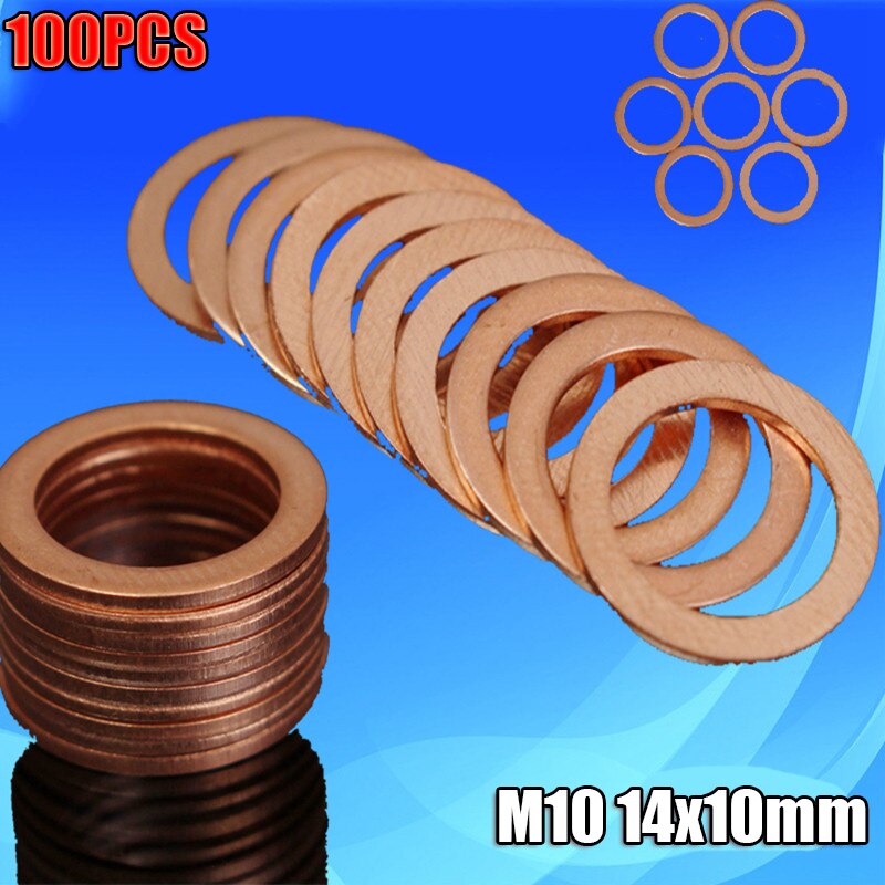 100Pcs M10 10mm Copper Crush Washer Gasket Nut And Bolt Set Flat Ring Seal Motorcycle Braided Clutch Brake Hose Sealing Washer