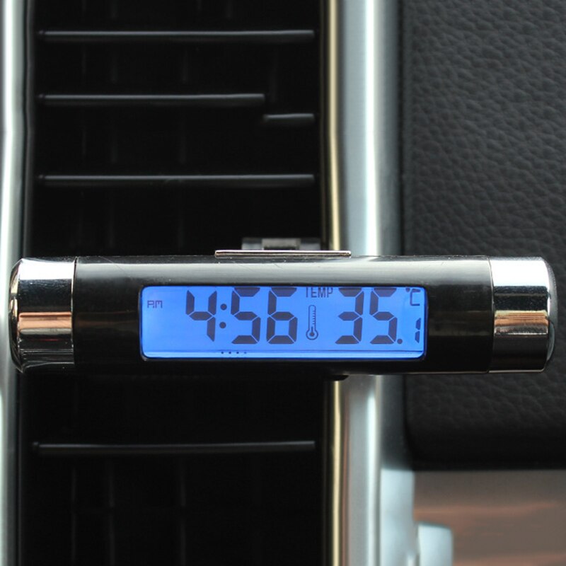 2 in 1 auto voertuig lcd digitale achtergrondverlichting auto thermometer klok kalender display auto luchtrooster uitlaat clip-on klok