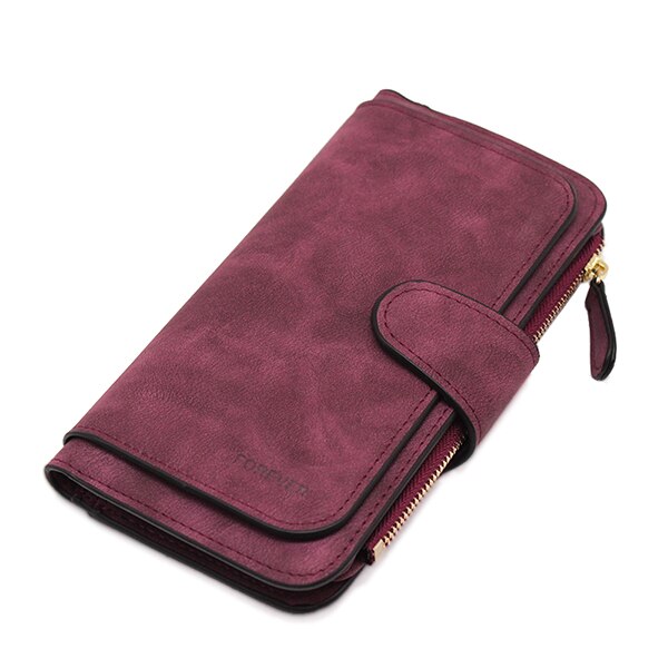 Cartera de piel de para mujer, cartera larga de con cremallera, tarjetero, bolsa monedero para mujer, cartera femenina: wine red long