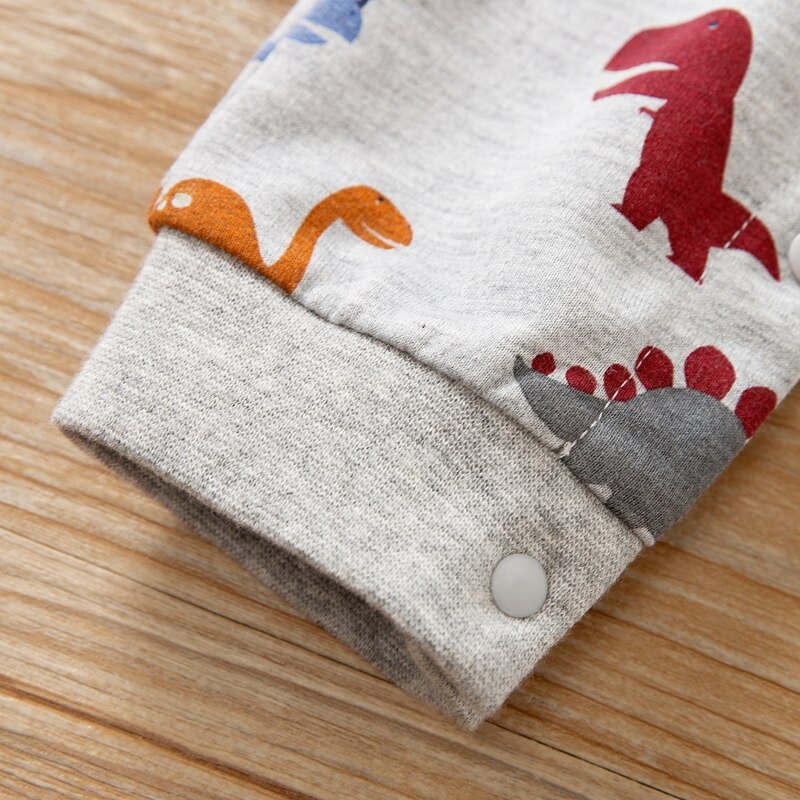 Patpat lente en herfst baby dinosaurus allover jumpsuit voor babyjongens bodysuits kleding