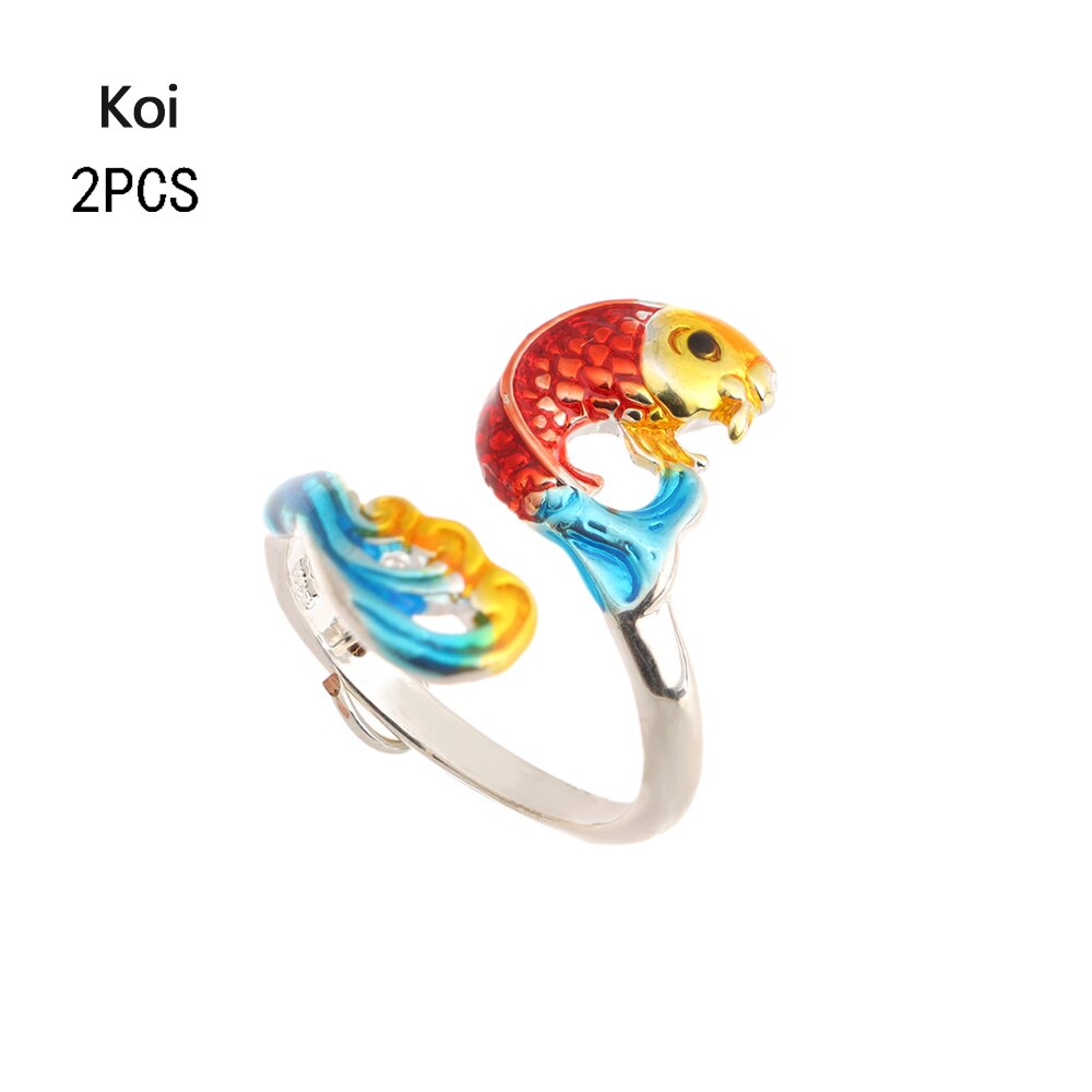 Painted Koi Peacock Crochet Loop Adjustable Open Ring Thimble Yarn Guides Sewing Hook Finger Wear Knitting Tools Accessories: 2Pcs Koi