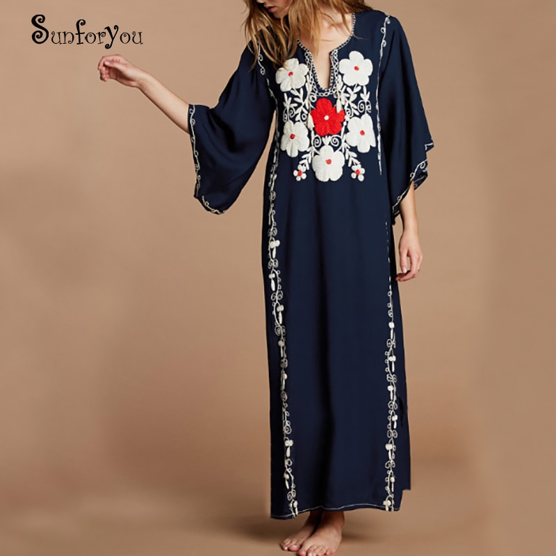 Embroider Cotton Beach Dress Women Cover ups Swimwear Pareo Beach Vestidos de Playa Bathing suit cover ups Tunic