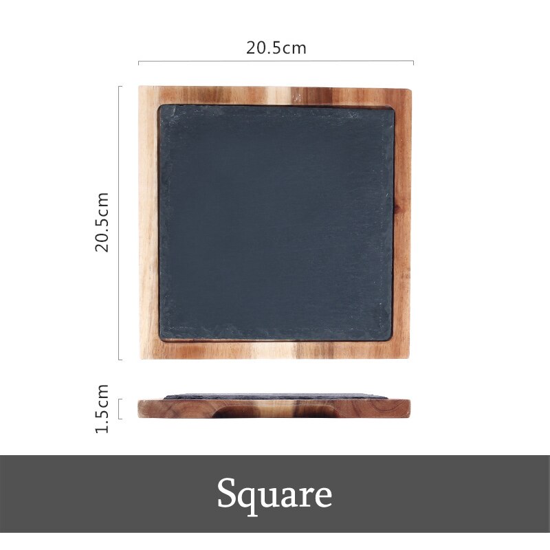 Natural Wood Steak Serving Plates With Slate Stone Charcuterie Board Sushi Dessert Plate BBQ Grill Meat Fish Food Serving Tray: Square